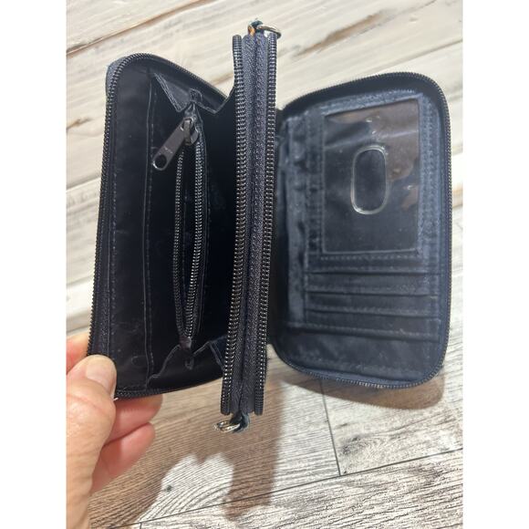 Vera Bradley Euro Wallet Trifold Purse in Midnight Blue with carry strap - Picture 3 of 6